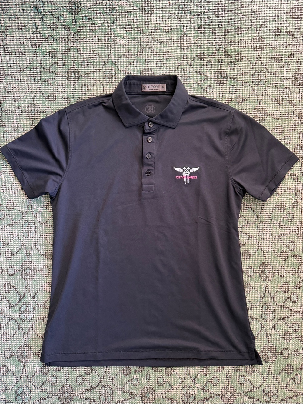 G/FORE Black Men's Performance Polo with Embroidered City of Angels